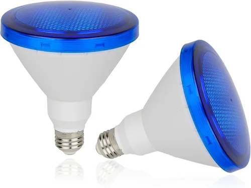 Paquete de 2 bombillas LED Par38, 15 W (equivalente a 100 vatios), luces LED de base E26, decoración de fiestas, porche, iluminación del hogar, Azul