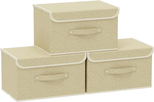 Miniatura 14 de Cajas de almacenamiento, contenedores de almacenamiento plegables con tapas, cestas de almacenamiento de tela de algodón y lino con asa