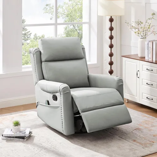 Miniatura 10 de Merax Silla reclinable manual moderna con masaje y calor, mecedora giratoria de 270°, tapizada de piel sintética, reclinable de cine en casa