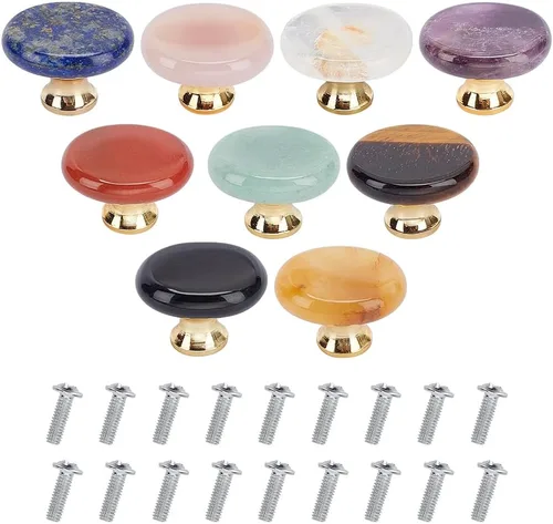 GORGECRAFT Perillas de cajón naturales de 9 colores con piedras preciosas hechas a mano con piedra de cristal, tiradores ovalados, tornillos de