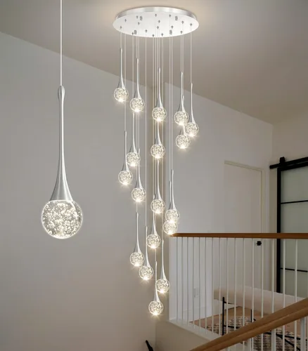 Miniatura 14 de 16 Luces Moderna Lámpara de Techo de Cristal Glam para Techo Alto, Lámpara Colgante LED Regulable para Escalera, Vestíbulo, Entrada, Sala de Estar