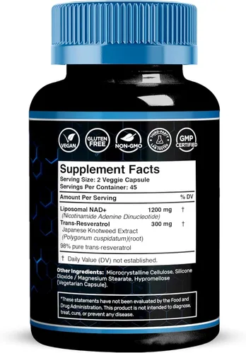 Miniatura 2 de Wellness LABSRX Suplemento liposomal NAD, 1500 mg - Suplemento de resveratrol NAD para mujeres y hombres, NAD+ apoya la salud celular, energía