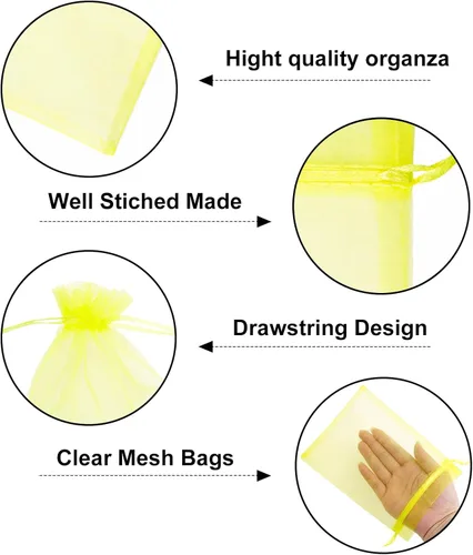 Miniatura 3 de G2PLUS 25 bolsas de organza amarillas de 5 x 7 pulgadas - Bolsas de malla transparente para joyería, bolsas de regalo de organza con cordón
