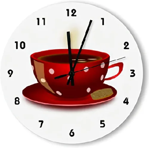 ArogGeld Reloj de pared de cocina con taza de café rojo, estilo rústico, elegante, vintage, decoración de pared, funciona con pilas, reloj de pared