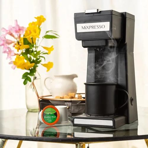 Miniatura 6 de Cafetera Mixpresso de una sola taza para café molido y compatible con cápsulas K Cup, con taza de viaje de 14 onzas y filtro reutilizable