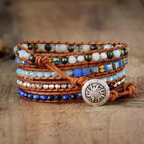 Miniatura 2 de ZOSOJONA Pulseras envolventes para mujer, estilo bohemio, piedra natural, jaspe turquesa, colección de joyas, Ágata