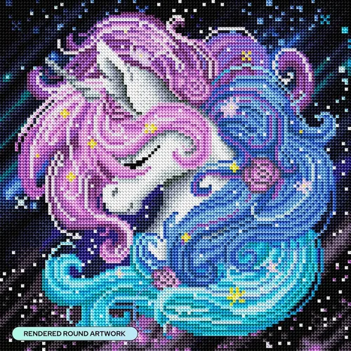 Miniatura 2 de DIAMOND ART CLUB Aurora The Unicorn - Kit de pintura de diamante, divertidas manualidades para adultos, lienzo de arte de diamante redondo, 13 x 13
