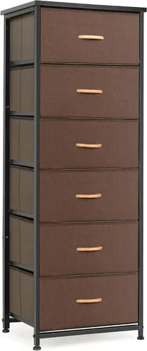 Miniatura 16 de Mifuro Cómoda alta para dormitorio con 6 cajones, torre organizadora de almacenamiento vertical, cómoda con cubos de tela, marco de acero, parte