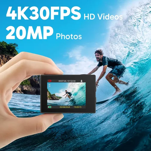 Miniatura 2 de Cámara de acción AKASO EK7000 4K30fps con tarjeta de memoria MicroSDXC U3 de 64GB, kit de accesorios ultra HD, cámara sumergible resistente al agua