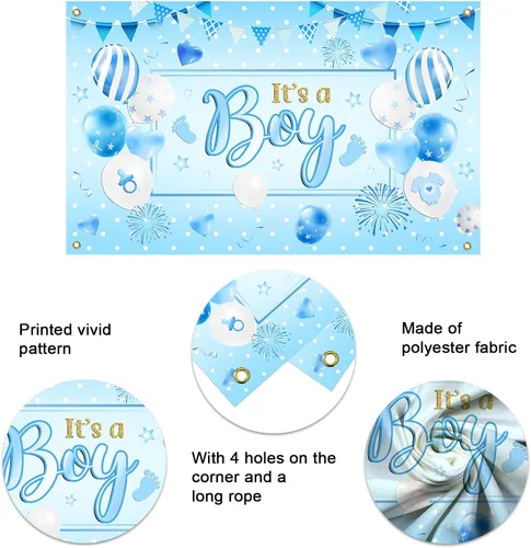 Miniatura 5 de Mocsicka Telón de fondo azul para baby shower para niño, pancarta de globos azules, decoraciones de baby shower, suministros de fiesta de baby