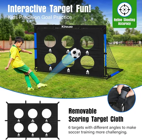 Miniatura 4 de Juego de portería de fútbol infantil para patio trasero – 2 porterías de fútbol de 6 x 4 pies, equipo de entrenamiento, red de fútbol para niños