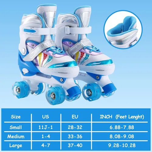 Miniatura 2 de Patines ajustables para niños y niñas, niños pequeños, jóvenes, color rosa, 4 tamaños, ajustables, para niños y niñas, para tallas 11J hasta