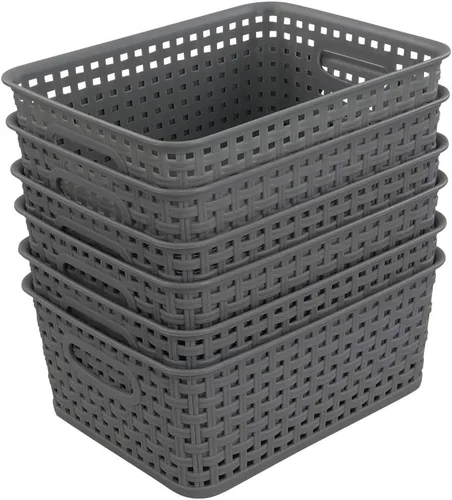 Miniatura 8 de Sandmovie Cestas de almacenamiento de tejido de plástico para cocina y baño, color azul marino, 6 paquetes