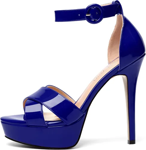 Miniatura 72 de MODENCOCO Sandalias de boda con correa de tobillo sexy para mujer, con plataforma y puntera abierta, tacón de aguja y tacón alto, zapatos de vestir