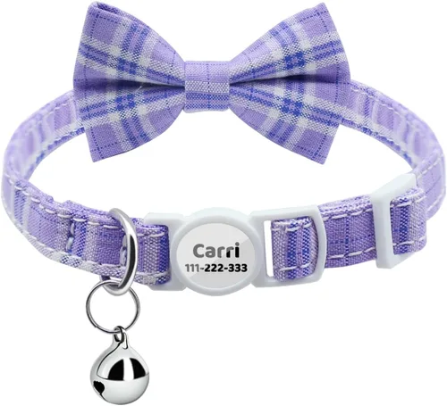 Miniatura 8 de Collares personalizados de gato con campana de lazo, liberación rápida, impresión HD, collares de gatito personalizados para niñas y niños