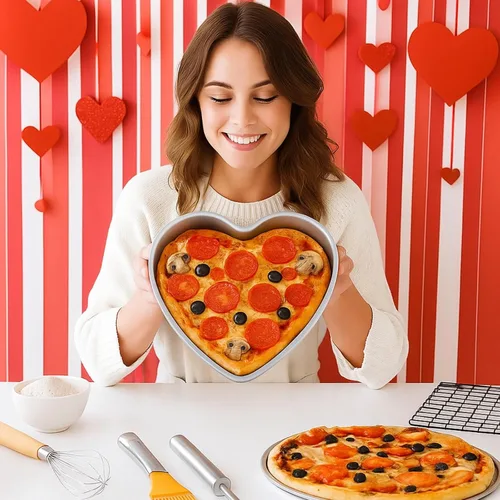 Miniatura 4 de Nuogo Paquete de 3 moldes de aluminio con forma de corazón de 8 pulgadas, moldes para hornear para el día de San Valentín, cumpleaños, bodas, latas
