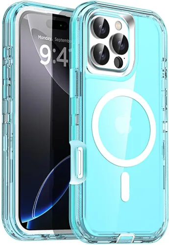 Miniatura 16 de AICase Funda transparente para iPhone 16e/13/iPhone 14, compatible con MagSafe 3 en 1, resistente protección contra caídas, cuerpo completo, a