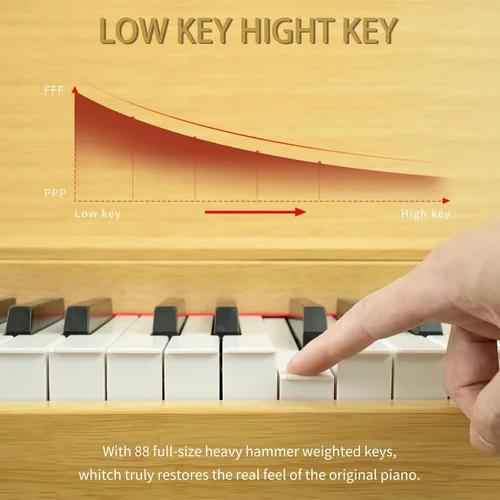 Miniatura 8 de Teclado de piano con peso de 88 teclas con soporte de madera maciza, piano de teclado eléctrico para el hogar para adultos y principiantes, incluye