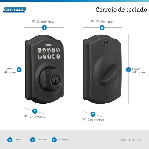 Miniatura 3 de SCHLAGE - Cerrojo de seguridad electrónico BE365 CAM 622 con teclado, negro mate
