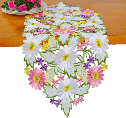 Miniatura 4 de AMARED Spring Daisy - Caminos de mesa bordados con flores para decoración del hogar, 13 x 34 pulgadas