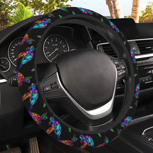 Miniatura 9 de Funda de volante con puntos negros abstractos, protector elástico antideslizante para volante, decoración interior de automóvil para mujeres
