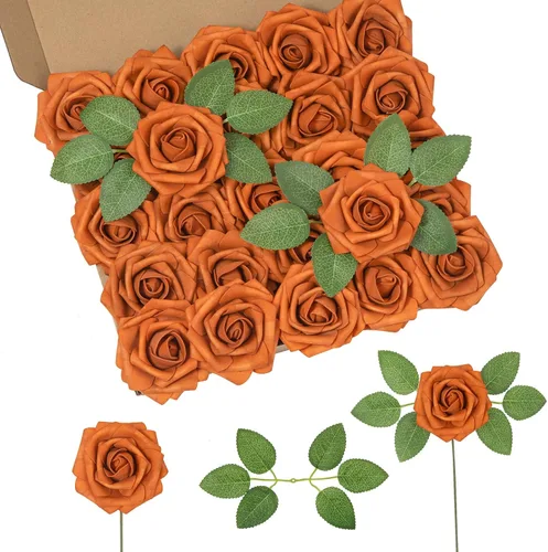 Miniatura 33 de DuHouse 25 rosas artificiales con tallos, flores de espuma de tacto real para bricolaje, ramo de boda, centro de mesa, arreglo floral, fiesta, Verde
