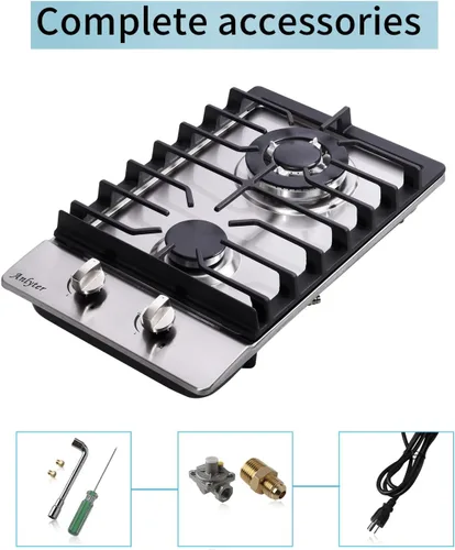 Miniatura 6 de Cocina de Gas de 12 Pulgadas, Estufa de Gas Integrada de 2 Quemadores, Superficie de Cocina de Gas de Acero Inoxidable, Cocina de Gas Sellada