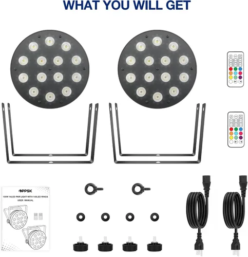 Miniatura 7 de Luces LED Par de escenarios: 100 W regulables de doble efecto 10 anillos LED rodeado de 14 RGBW Par Can - Control remoto y DMX - para fiesta de DJ