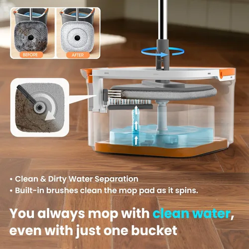 Miniatura 2 de Juego de trapeador y cubo, trapeador giratorio con sistema de agua sucia separado, mopas de limpieza profunda para suelos, trapeadores versátiles