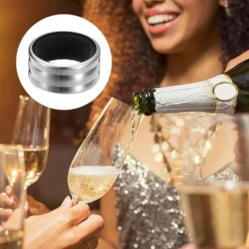 Miniatura 6 de uxcell Collares para botellas de vino, 2 anillos de goteo de vino de acero inoxidable, tapones de goteo de 1.57 x 0.75 pulgadas a prueba de fugas