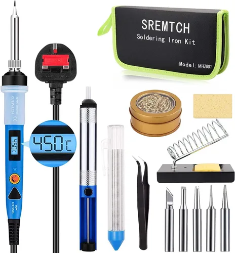 Kit de soldador, pistola de soldadura LCD digital de 80 W con interruptor de encendido/apagado, control de temperatura ajustable y calentamiento