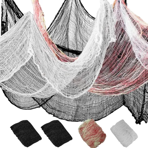 Miniatura 9 de NEBURORA Tela espeluznante de Halloween, 4 piezas de gasa espeluznante negra de 72 x 30 pulgadas, suministros de fiesta de Halloween para interiores