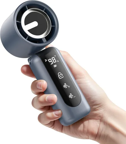 Mini ventilador portátil de mano, velocidad (1-100) ajustable Turbo ventilador personal, batería recargable de 4000 mAh, pantalla digital AI,