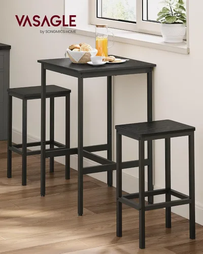 Miniatura 2 de VASAGLE - Juego de mesa de bar y sillas, mesa cuadrada con 2 taburetes, juego de pub para comedor para 2, ahorro de espacio para cocina, desayuno
