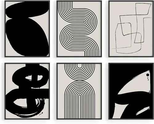 Miniatura 65 de HAUS AND HUES Arte abstracto negro para pared, juego de 6 impresiones artísticas modernas de líneas negras y grises, arte abstracto geométrico Juego