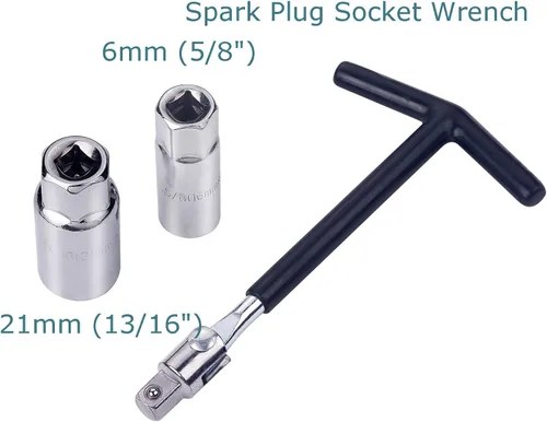 Miniatura 2 de Llave de bujía con mango en T, llave de bujía universal de 0.630 in (5/8 pulgadas) y 0.827 in (13/16 pulgadas) para motocicletas, cortadoras