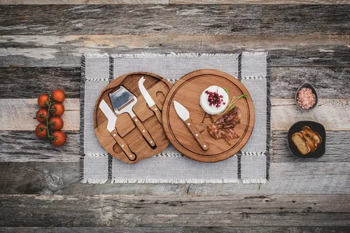 Miniatura 3 de Tablero de corte para queso Circo personalizado con monograma de iniciales de Toscana y juego de herramientas de acacia