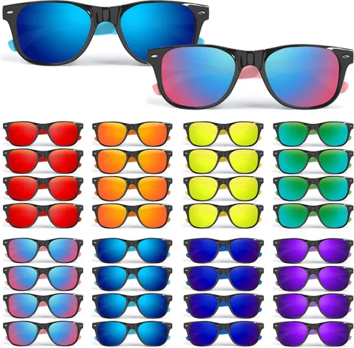 Gafas de sol para niños a granel para edades de 3 a 5, 4, 8 a 12 años y adultos, paquete de 32 lentes de sol neón con protección UV400, gran regalo