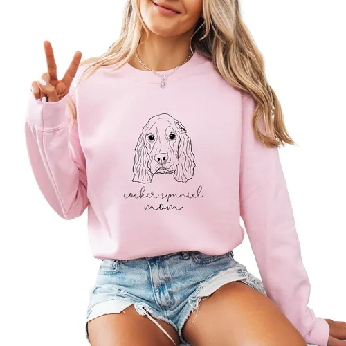 Miniatura 9 de Cocker Spaniel Mama Women's Long Sleeve Crewneck Cocker Spaniel Dog mom Sweatshirt Cocker Spaniel Puppy Print Graphic Shirts Pullover Tops