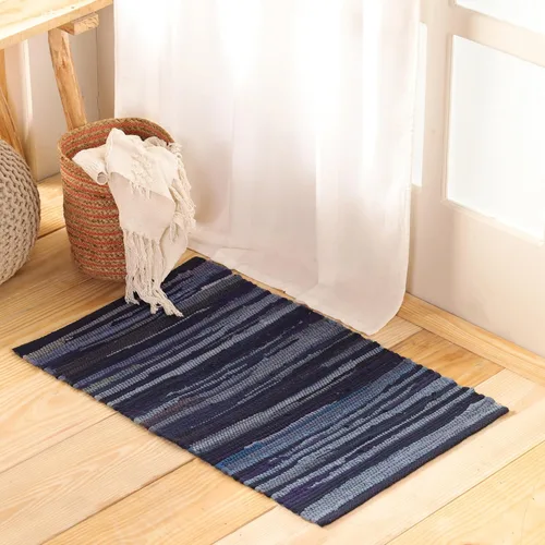 Miniatura 10 de HOMEMONDE Alfombra reversible de trapo de 2 x 6 pies, color verde azulado, de algodón suave, hecha a mano, estilo bohemio, decoración del hogar