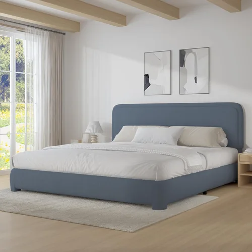Miniatura 9 de BarnFurin Cloud Boucle - Base de cama de tamaño matrimonial, plataforma tapizada con cabecero, esquinas redondeadas suaves, no requiere somier, Beige