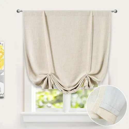 Miniatura 37 de DriftAway - Cortinas de Lino con Doble Capa, Blackout, de Atar, con Aislaje Térmico, Totalmente Forradas, Estilo Globo Romano, para Baño, con Lino