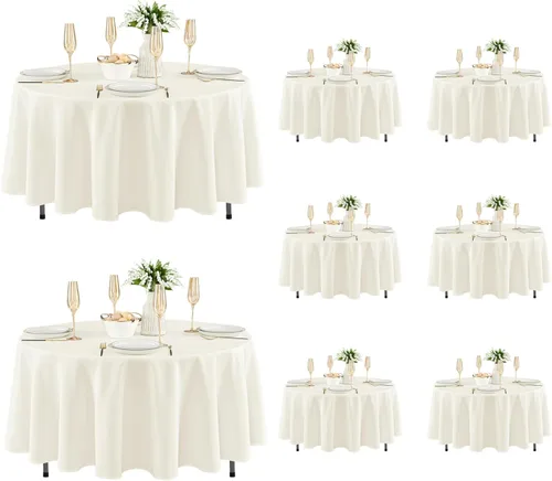 Miniatura 20 de Fitable - Paquete de 6 manteles redondos blancos - 120 pulgadas de diámetro - Manteles resistentes a las manchas y lavables, manteles de poliéster