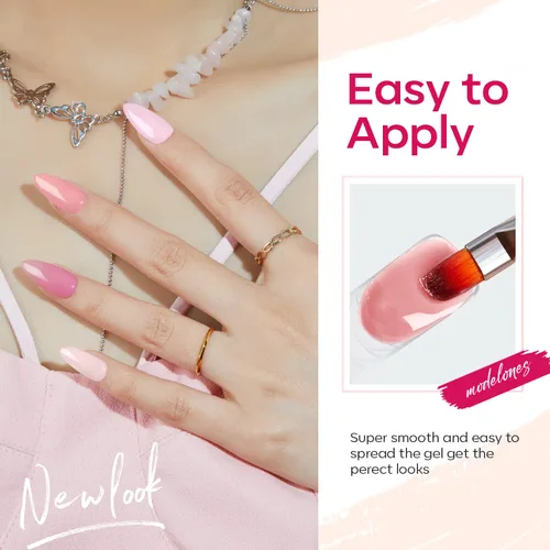Miniatura 5 de Modelones - Juego de gel de uñas de polietileno, 6 colores de la colección Confeti Rosa, rosa desnudo, colores con purpurina, gel de extensión