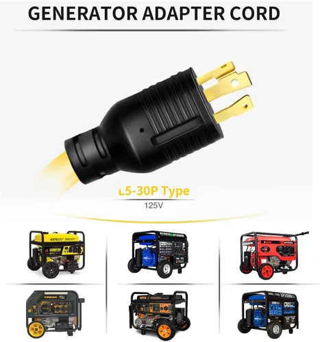 Miniatura 3 de Adaptador generador de 30 amperios a 15/20 amperios - Cable de bloqueo, Nema L5-30P macho a 3X 5-20R hembra, toma de corriente doméstica de 1.5 pies