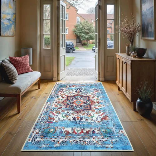 Miniatura 64 de GLN Rugs Bohemian Collection - Alfombra de felpilla lavable a máquina, bohemio vintage, antideslizante, alfombra de felpilla de pelo bajo, alfombra