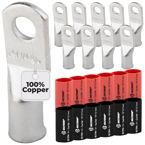 Miniatura 16 de SELTERM 5 piezas terminales de cable de cobre estañado 1/0 AWG perno de 1/2", extremos de cable de batería, terminales de anillo, conectores