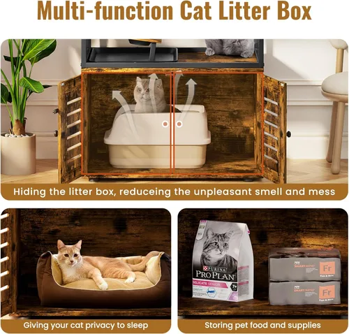 Miniatura 9 de Lamerge Árbol para gatos con caja de arena, caja de arena grande todo en 1, condominio para gatos con postes rascadores y cuenco de alimentación