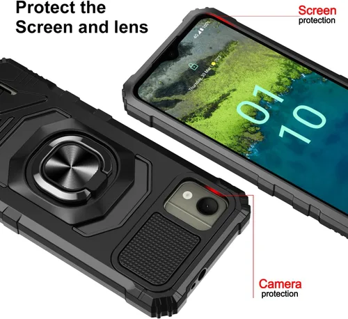 Miniatura 7 de Funda para Nokia C110 con protector de pantalla de vidrio templado (cobertura máxima), protección de cuerpo completo [grado militar], funda BK