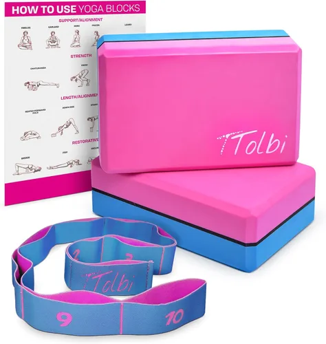 Miniatura 8 de Bloques de Yoga Paquete de 2 con Correa y Guía – Bloques de Pilates de Espuma EVA Antideslizantes para Entrenamientos en Casa, Danza, Ballet